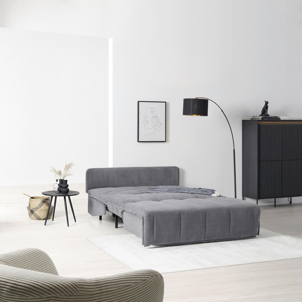 SCHLAFSOFA  mit Liegefunktion Velours Grau  - Schwarz/Grau, Design, Kunststoff/Textil (148/88/110cm) - Livetastic