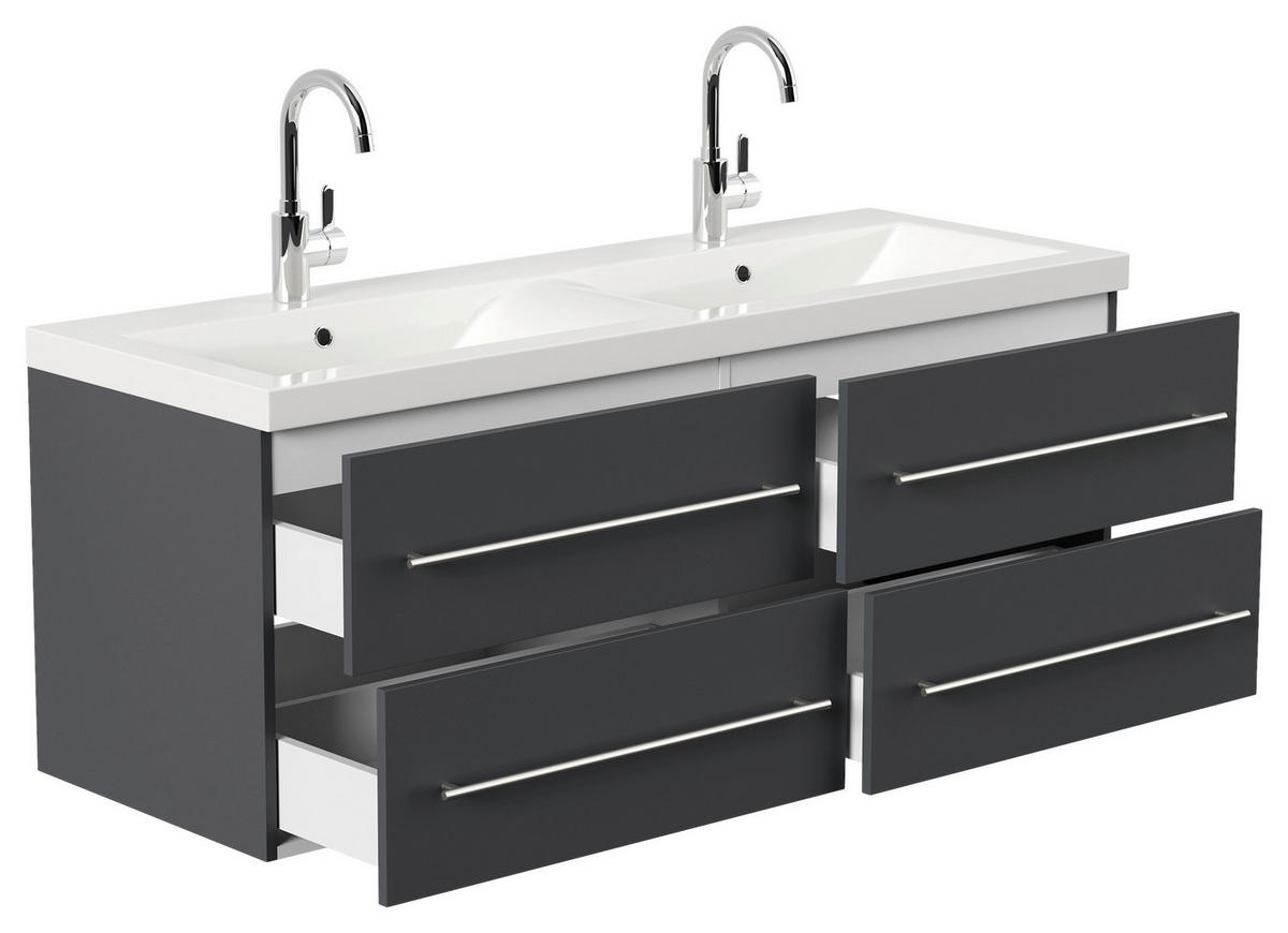 WASCHTISCHKOMBI 160 cm  - Graphitfarben/Weiß, Basics, Holzwerkstoff/Stein (160cm) - MID.YOU