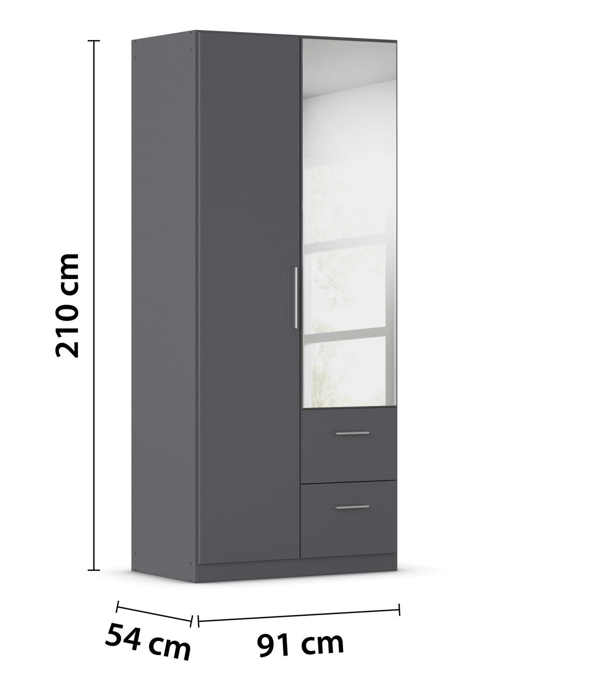 DREHTÜRENSCHRANK 91/210/54 cm,  in Grau, 2-türig  - Alufarben/Grau, KONVENTIONELL, Glas/Holzwerkstoff (91/210/54cm) - home24