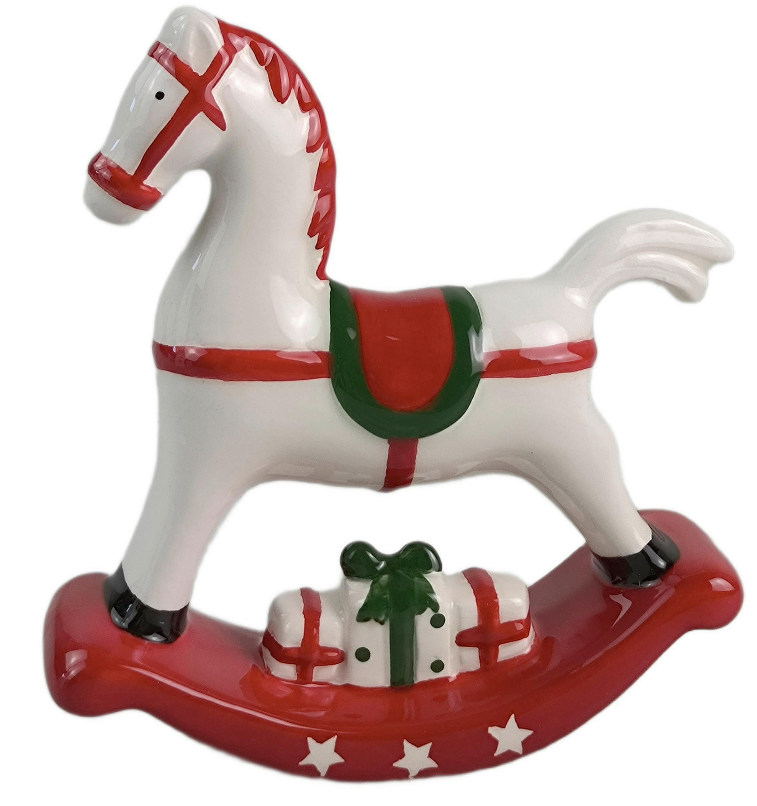 OKRASNI KONJ - zelena/bela, Trendi, keramika (11,3/12/3,6cm) - X-Mas