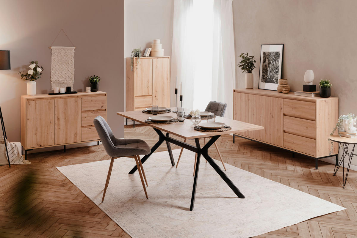 ESSTISCH rechteckig Schwarz, Eiche Artisan  - Schwarz/Eiche Artisan, Basics, Holzwerkstoff/Metall (180/90/75cm) - MID.YOU