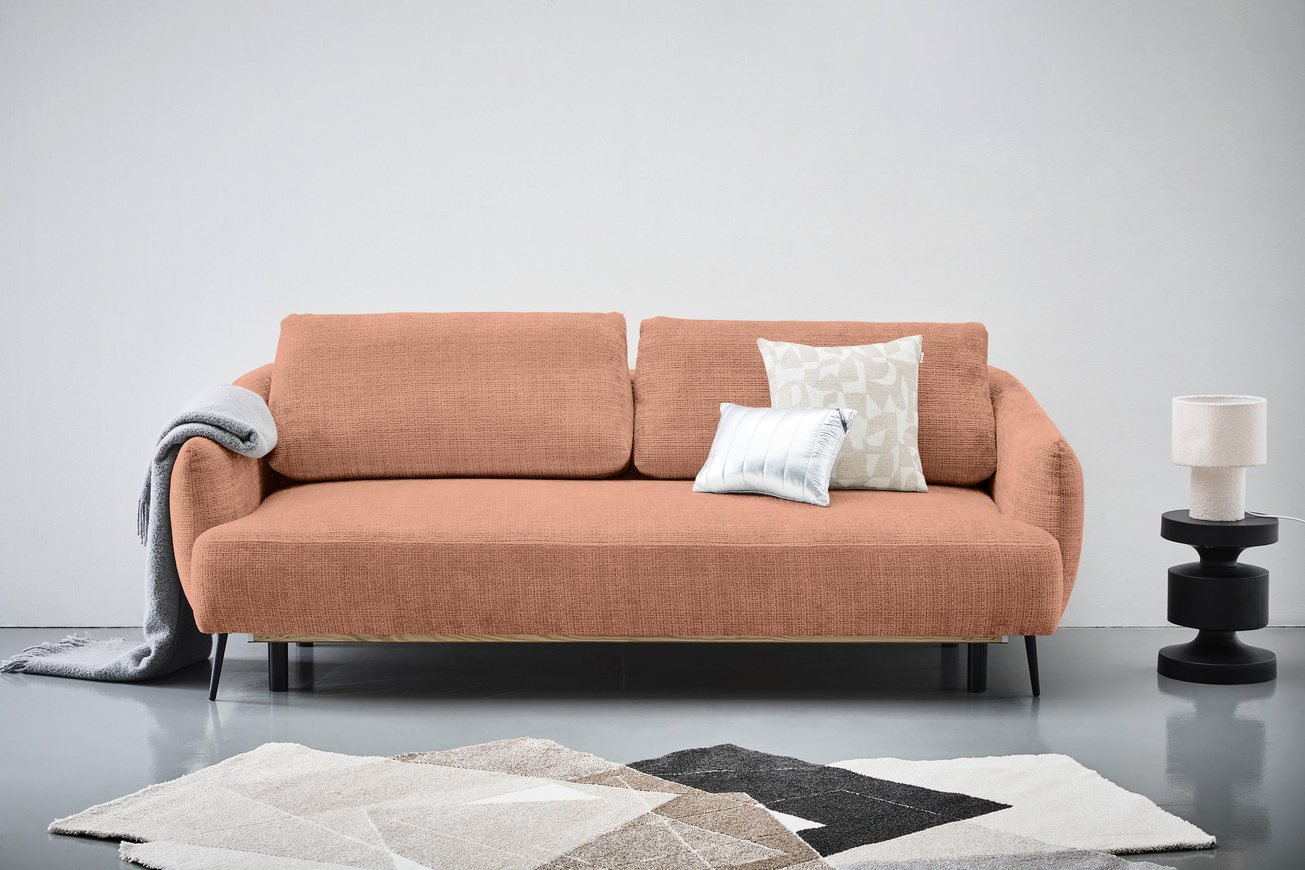 BÄDDSOFFA i chenille rostfärgad  - svart/rostfärgad, Klassisk, metall/textil (228/75/98cm) - MID.YOU
