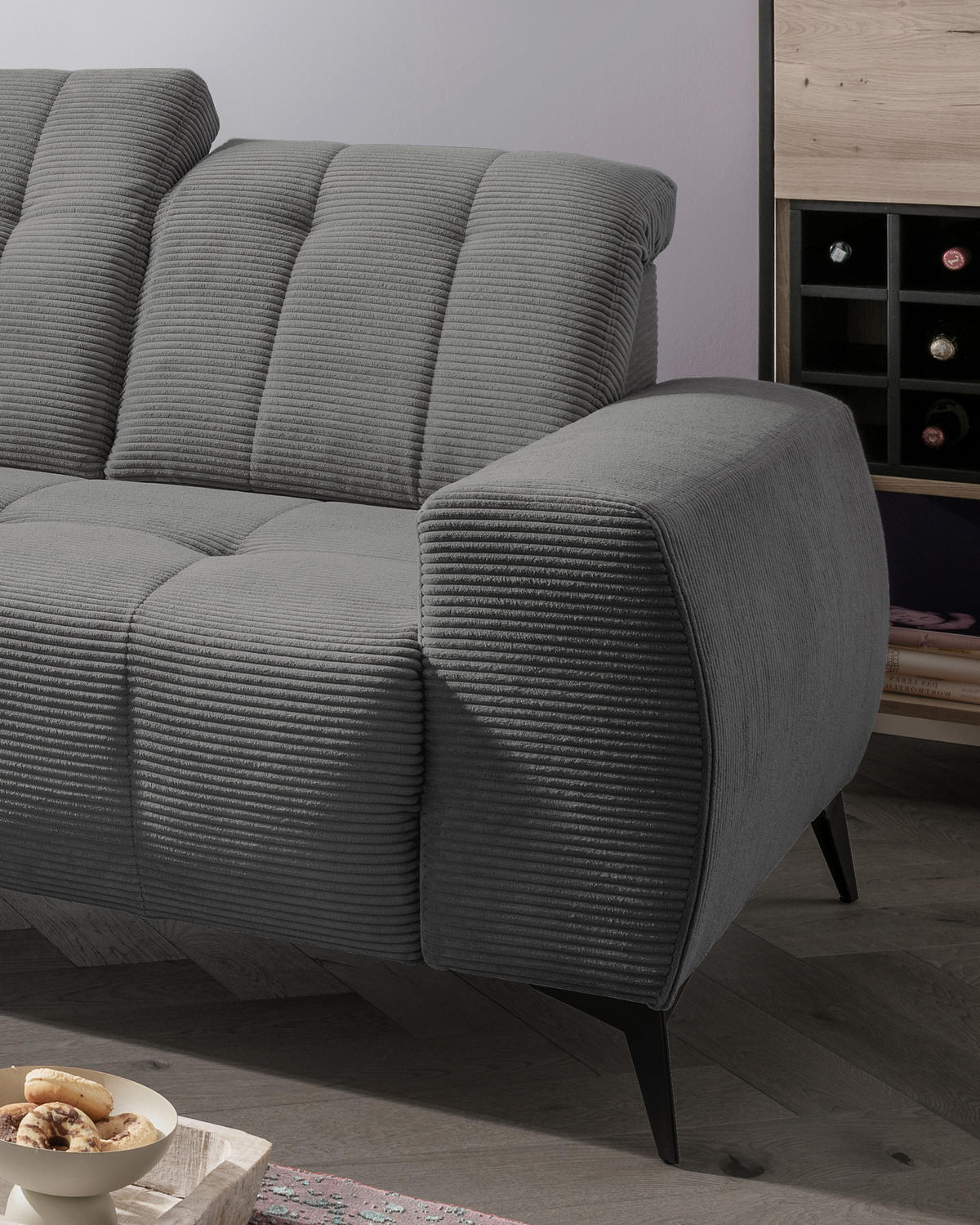 ECKSOFA in Cord Grau  - Schwarz/Grau, Modern, Textil/Metall (200/261cm) - Livetastic