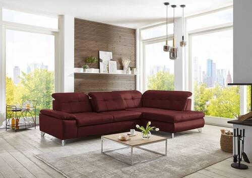 ECKSOFA in Echtleder Brombeere  - Brombeere/Alufarben, Design, Leder/Metall (309/211cm) - Beldomo Speed