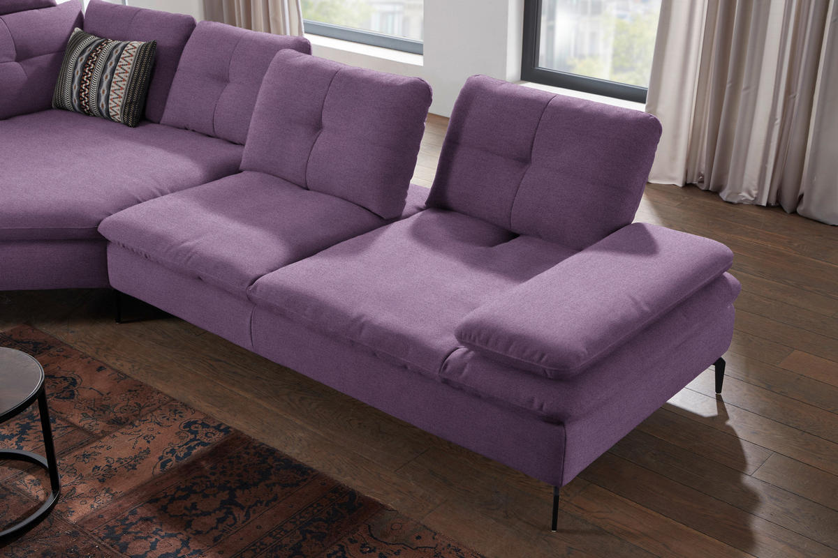 ECKSOFA in Flachgewebe Lila  - Lila/Schwarz, Design, Textil/Metall (157/344cm) - Chilliano