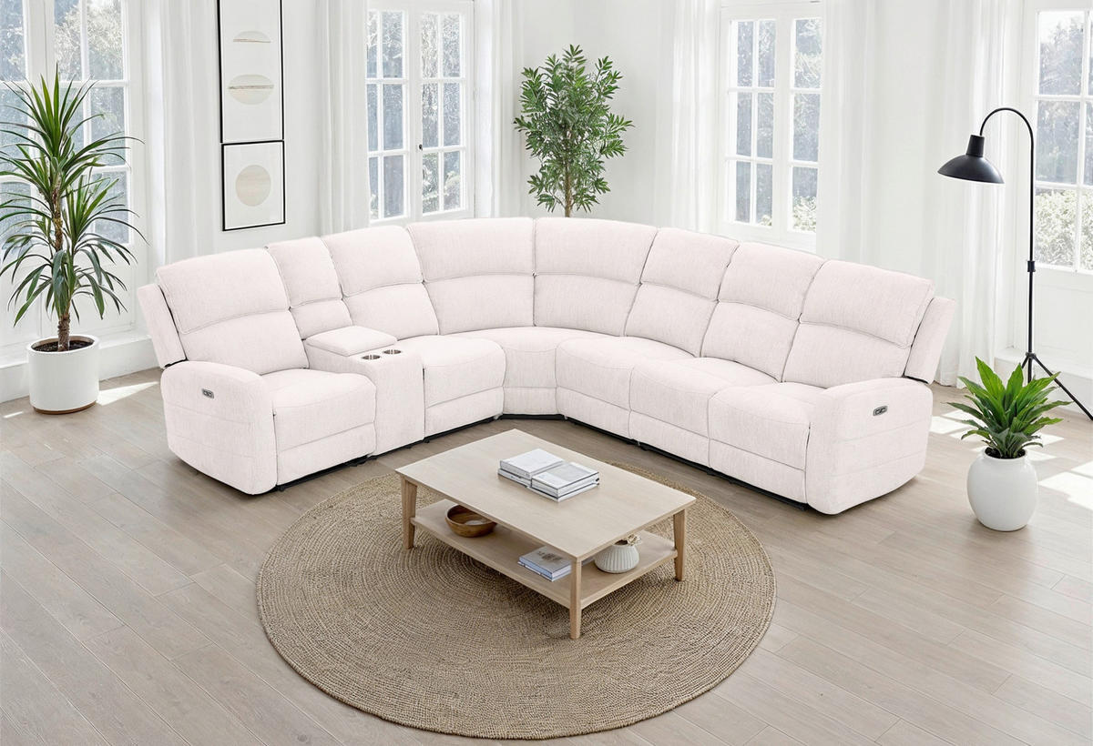 ECKSOFA  Weiß Leinenoptik  - Schwarz/Weiß, KONVENTIONELL, Holz/Kunststoff (240/102/265cm) - Livetastic