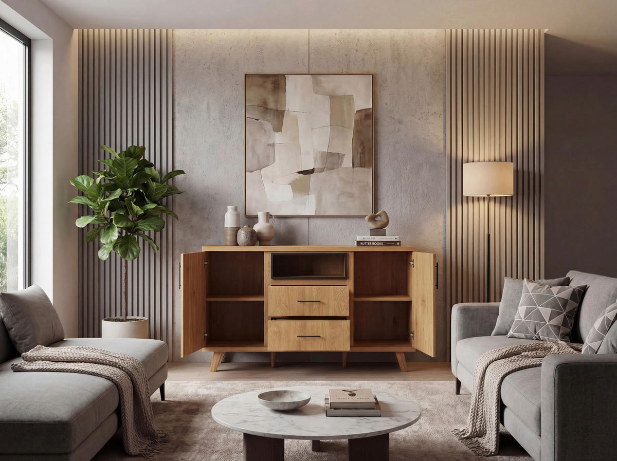 SIDEBOARD  150/95/40 cm  - Eichefarben/Schwarz, Design, Holz/Holzwerkstoff (150/95/40cm) - Livetastic