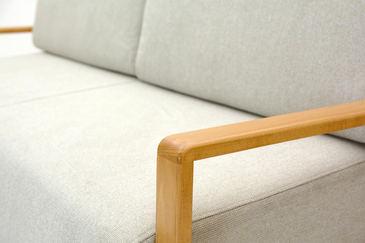 TŘÍMÍSTNÁ POHOVKA, textil, béžová - béžová, Basics, dřevo/textil (210/92/104cm) - Cantus