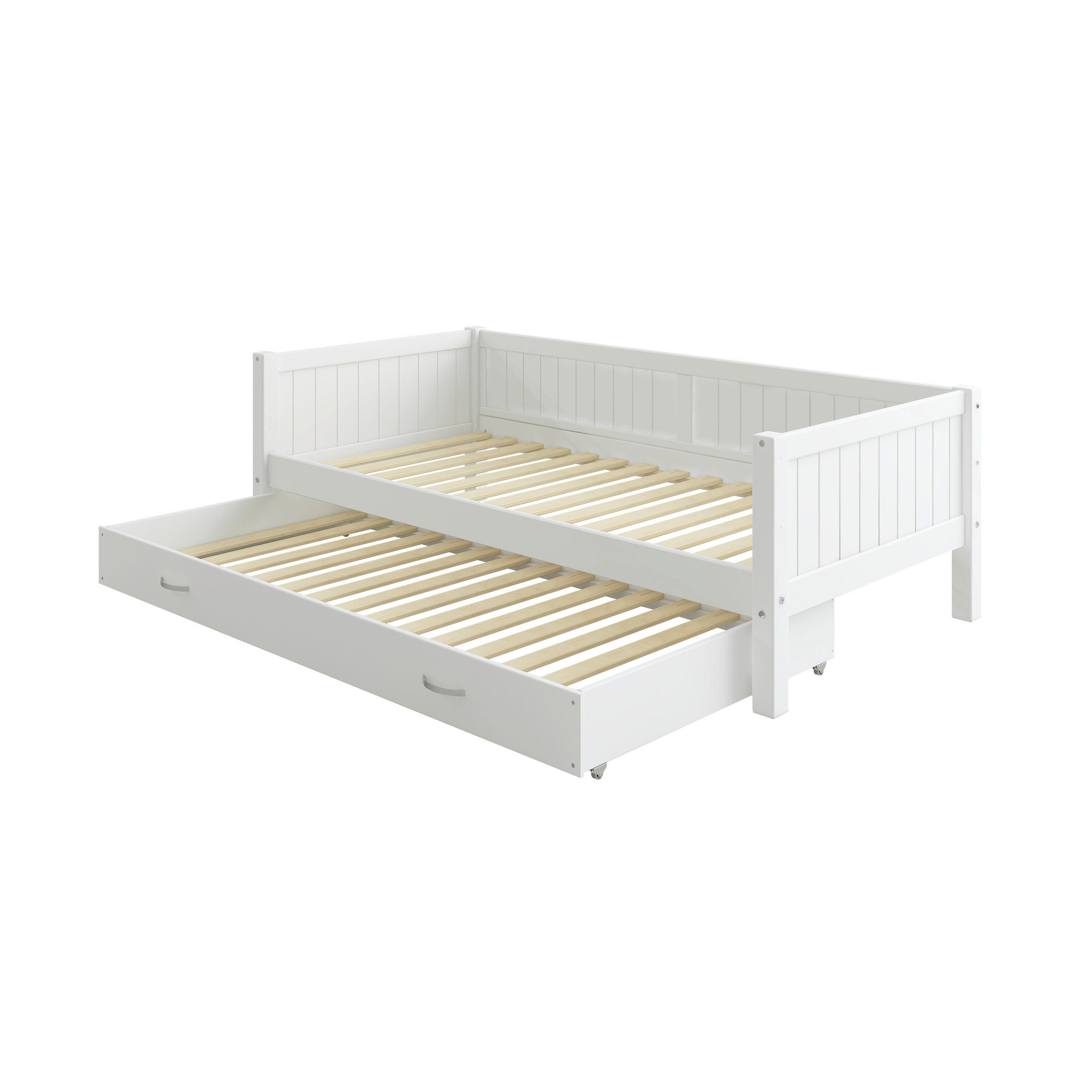 AUSZIEHBETT 90/200 cm,  in Weiß, Rollrost für Zusatzbett, Rollrost für Hauptbett  - Weiß, MODERN, Holz (90/200cm) - Chameo