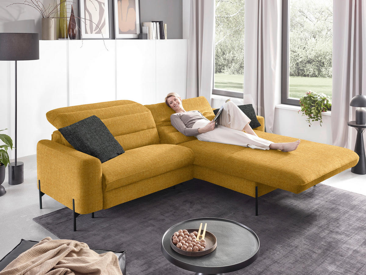 ECKSOFA in Flachgewebe Currygelb  - Currygelb/Schwarz, Design, Textil/Metall (252/191cm) - Dieter Knoll