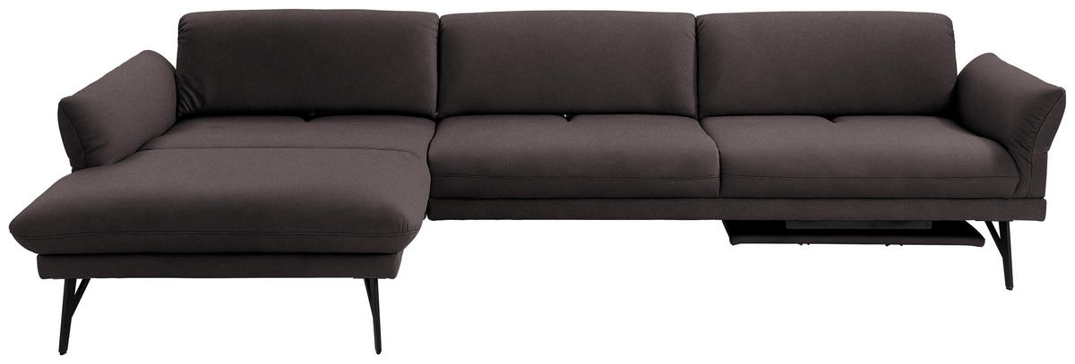 ECKSOFA Posh in Echtleder Dunkelbraun  173/308 cm  - Anthrazit/Dunkelbraun, Design, Leder/Metall (173/308cm) - Joop!
