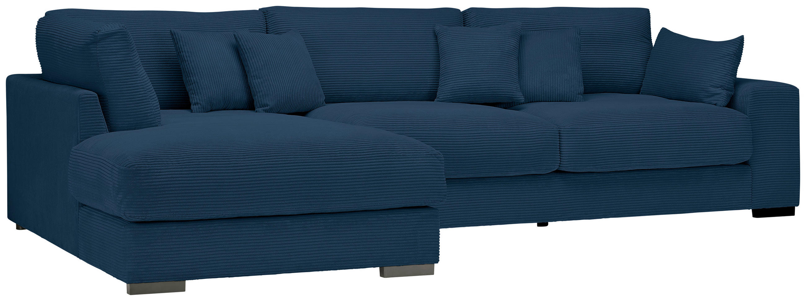 ECKSOFA Dunkelblau Cord  - Schwarz/Dunkelblau, Design, Kunststoff/Textil (205/340cm) - home24