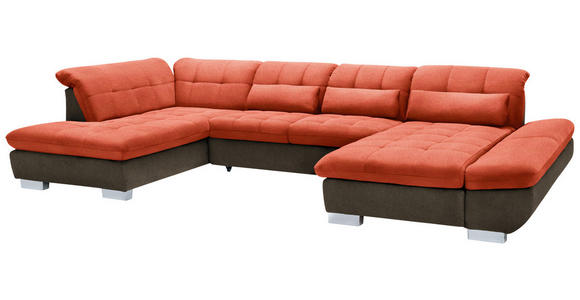WOHNLANDSCHAFT in Mikrofaser Orange - Chromfarben/Orange, Design, Kunststoff/Textil (211/350/204cm) - Xora