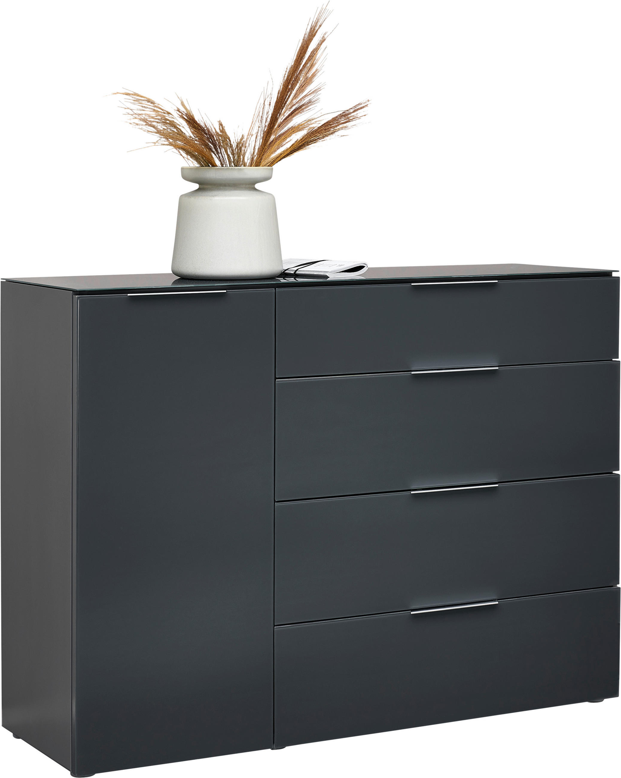 SIDEBOARD  in 135/101/42 cm  - Anthrazit Hochglanz/Alufarben, Design, Glas/Holzwerkstoff (135/101/42cm) - Voleo