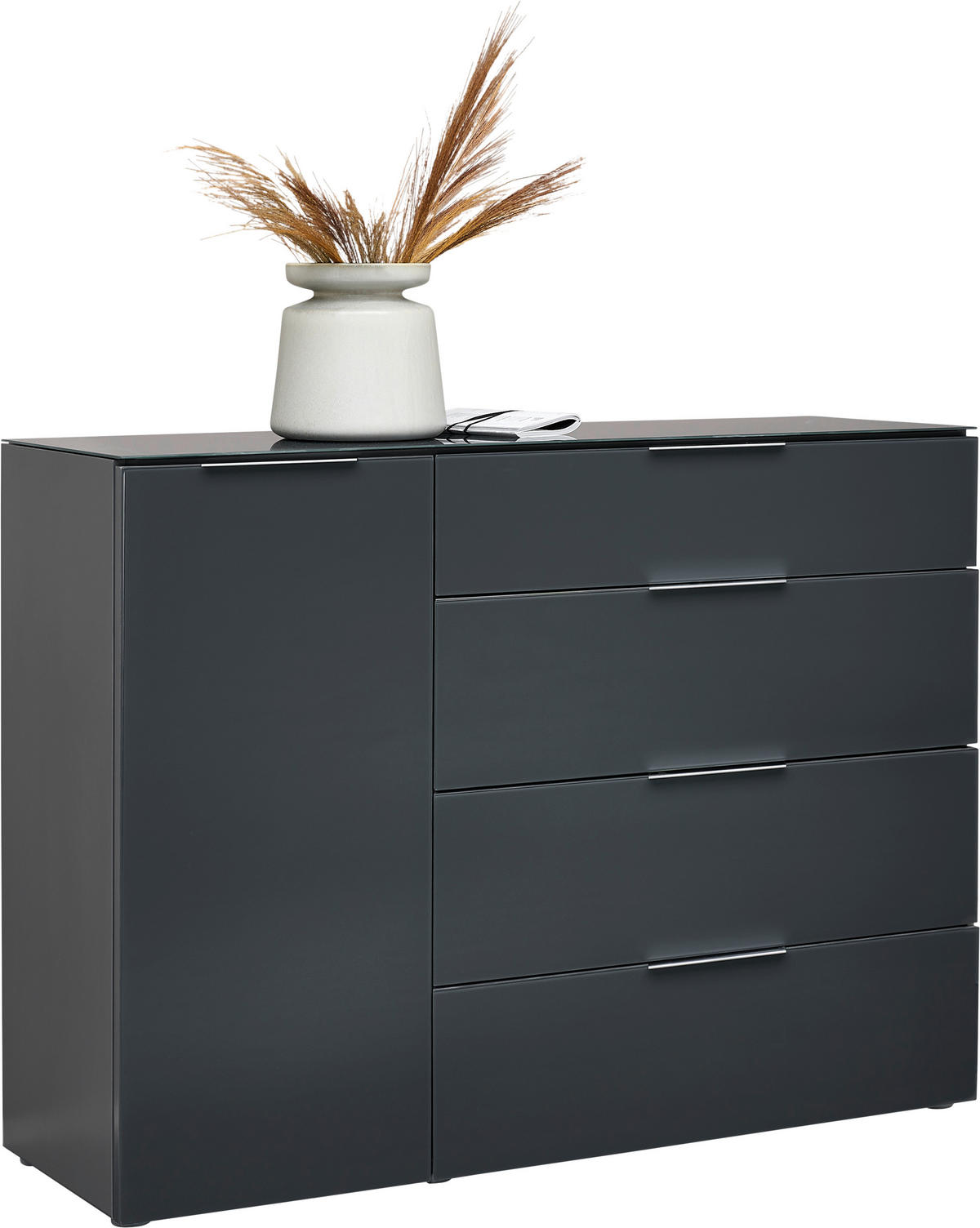 SIDEBOARD  in 135/101/42 cm  - Anthrazit/Alufarben, Design, Glas/Holzwerkstoff (135/101/42cm) - Voleo