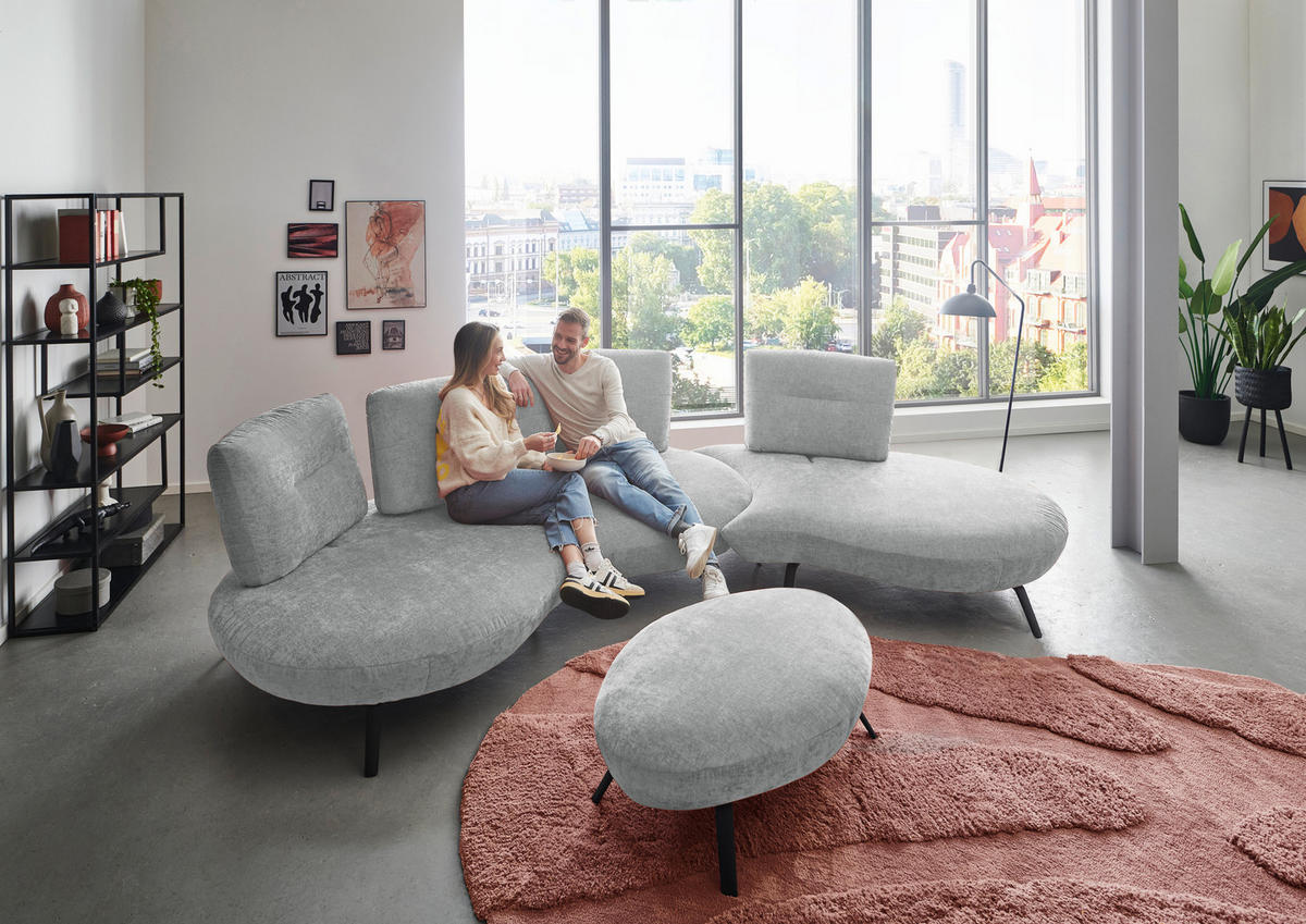 BIGSOFA Flachgewebe Hellgrau  - Hellgrau/Schwarz, Design, Textil/Metall (456/93/138cm) - Moderano