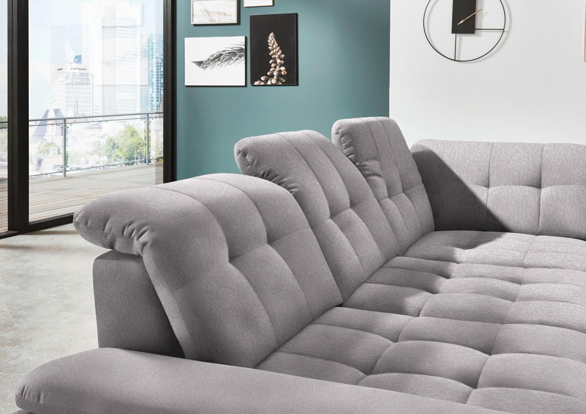 ECKSOFA in Chenille Hellgrau   - Chromfarben/Hellgrau, Design, Textil/Metall (310null) - Beldomo Speed