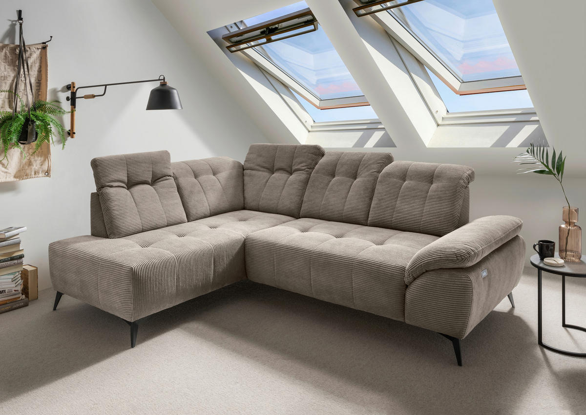 ECKSOFA in Cord Graubraun  - Graubraun/Schwarz, Modern, Textil/Metall (200/272cm) - Livetastic