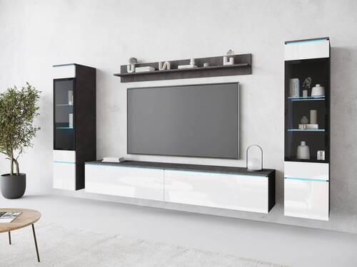 WOHNWAND 4-teilig in Anthrazit, Weiss Hochglanz 240/130/33 cm - Weiss Hochglanz/Anthrazit, Design, Glas/Holzwerkstoff (240/130/33cm) - Livetastic