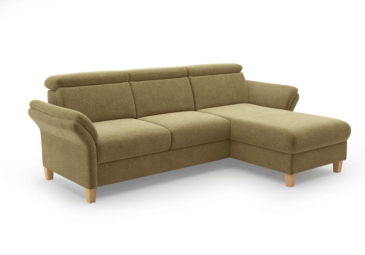 ECKSOFA GLENDALE E Olivgrün Flachgewebe  - Eichefarben/Olivgrün, KONVENTIONELL, Holz/Textil (253/166cm) - Sit & More