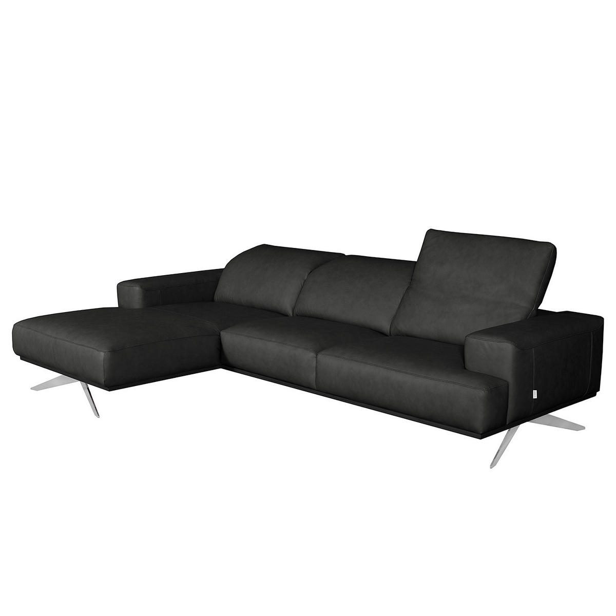 ECKSOFA  in Echtleder Schwarz  187/295 cm  - Chromfarben/Schwarz, Design, Leder/Metall (187/295cm) - Livetastic