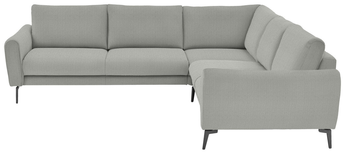 ECKSOFA in Velours, Feincord Silberfarben  - Silberfarben/Schwarz, Design, Textil/Metall (280/254cm) - Beldomo Style