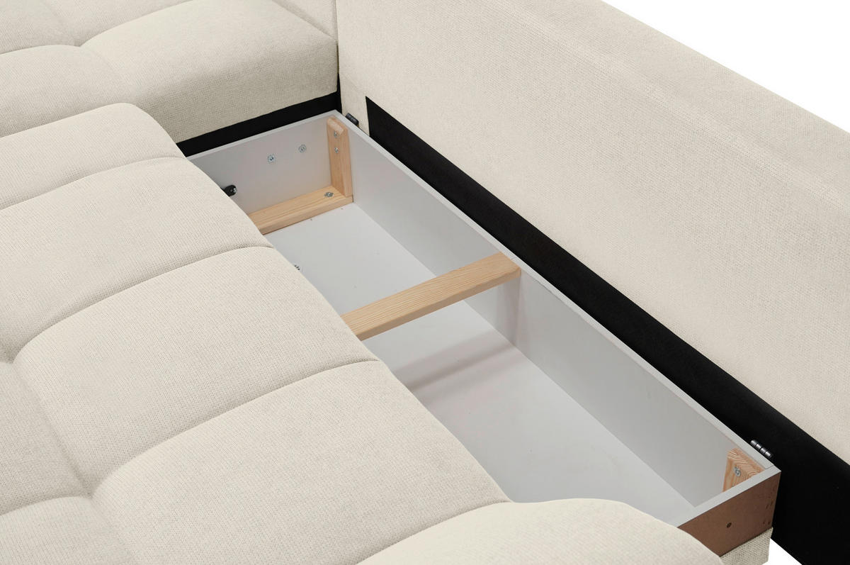 ECKSOFA in Flachgewebe, Mikrofaser Creme  - Chromfarben/Creme, Design, Kunststoff/Textil (198/312cm) - Livetastic