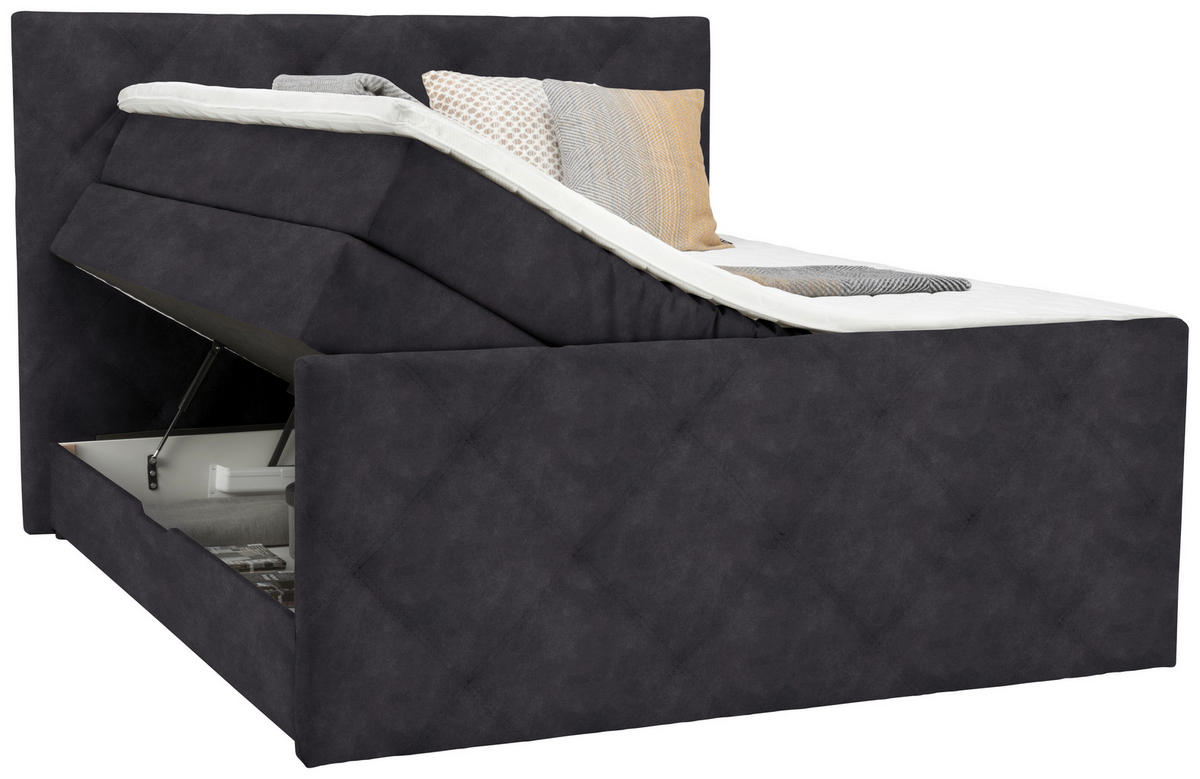 BOXSPRINGBETT 180/200 cm  in Anthrazit  - Anthrazit/Schwarz, Konventionell, Kunststoff/Textil (180/200cm) - Ti'me