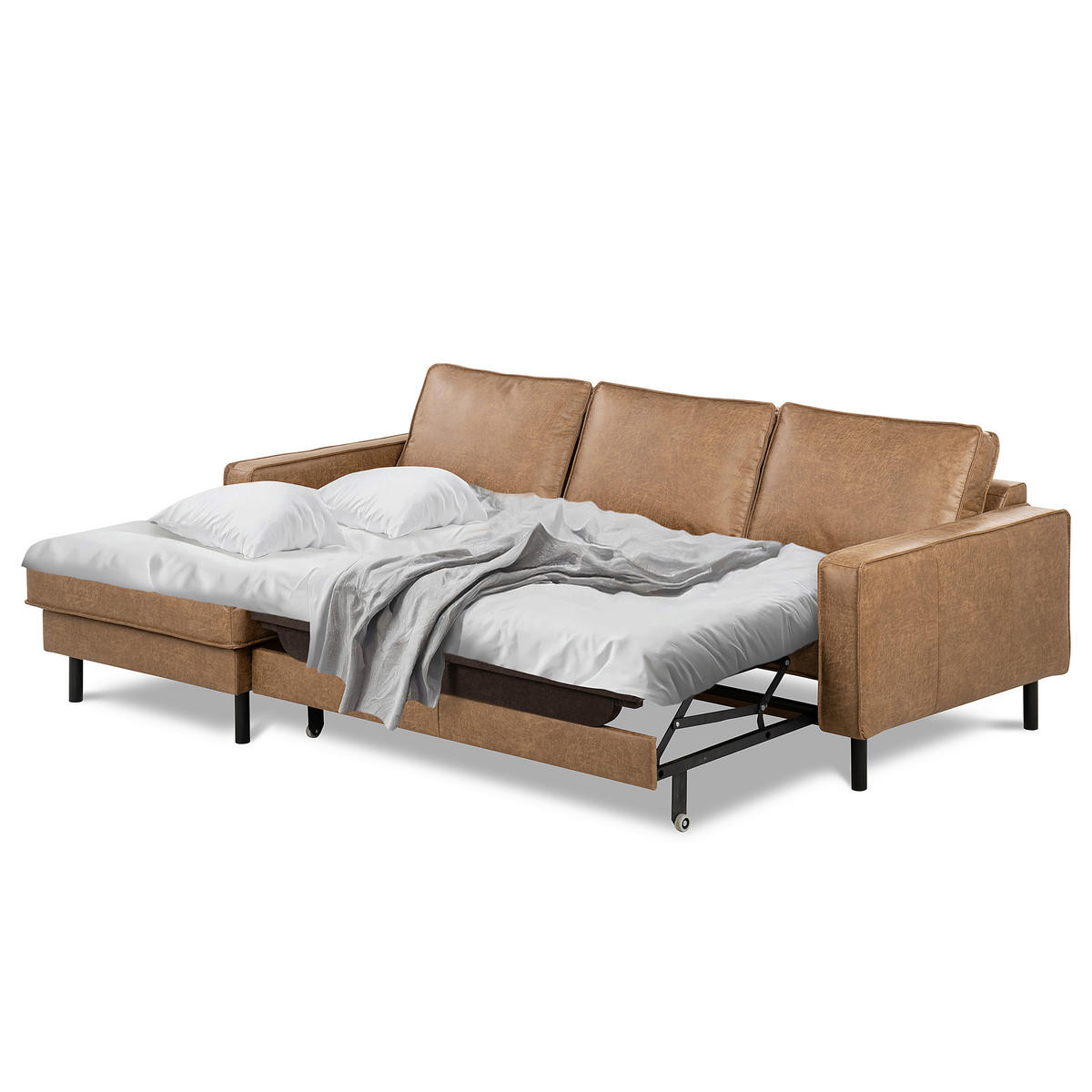 ECKSOFA Lederlook Echtleder Beige  - Beige/Schwarz, Design, Leder/Textil (166/238cm) - Livetastic