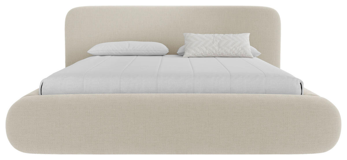 POLSTERBETT 180/200 cm,  in Beige, gepolstertes Kopfteil, Lattenrost, Bettkasten,  - Beige/Schwarz, Design, Holz/Textil (180/200cm) - Chameo