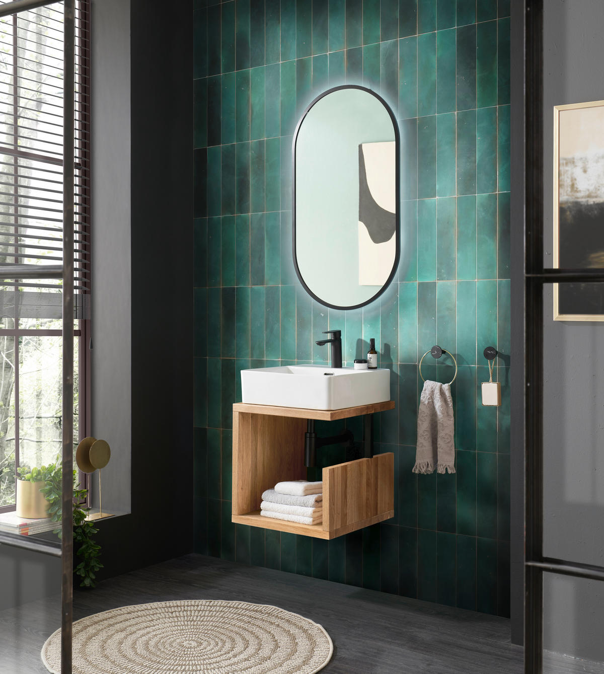 WASCHBECKENUNTERSCHRANK 45/45/47 cm  - Eichefarben/Schwarz, Natur, Holz/Metall (45/45/47cm) - Linea Natura