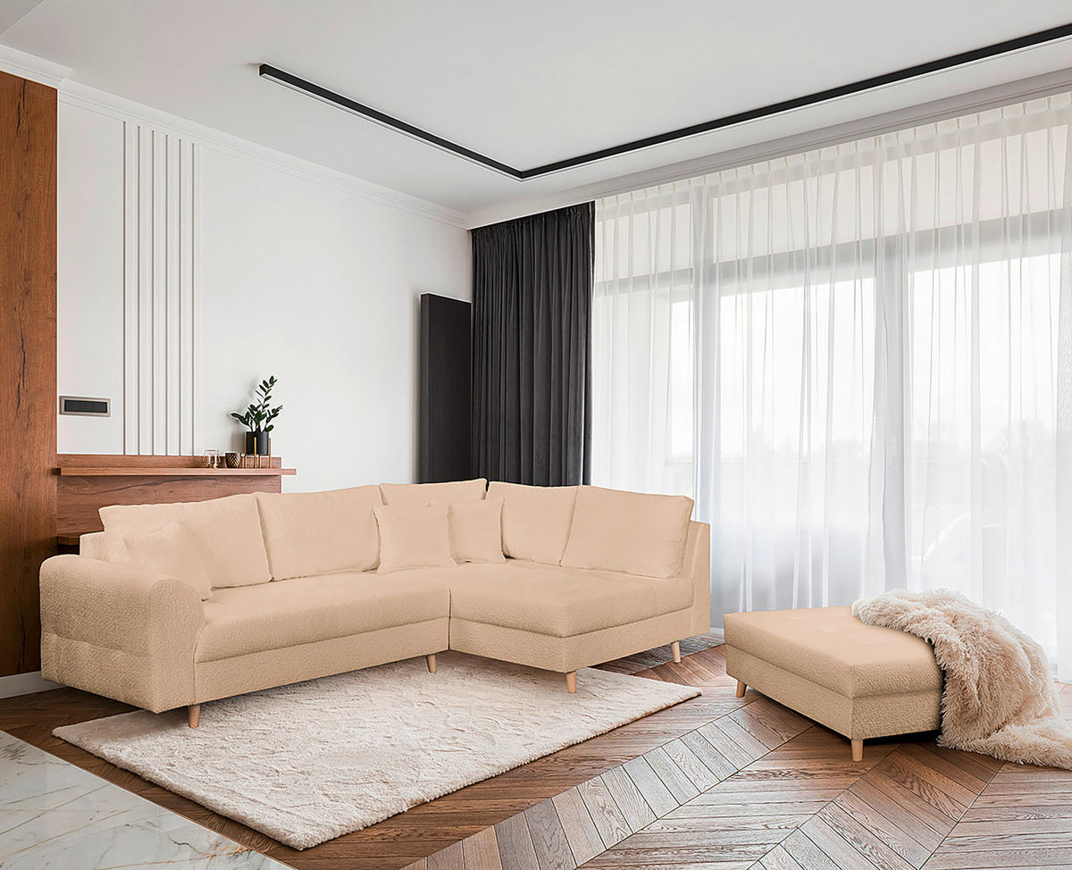 ECKSOFA Ariella Beige Bouclé  - Beige/Naturfarben, Design, Holz/Textil (231/161cm) - Livetastic