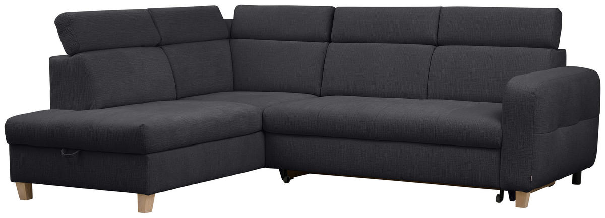ECKSOFA inkl. Funktionen Graphitfarben Samt  - Graphitfarben, Natur, Holz/Textil (206/261cm) - Venda