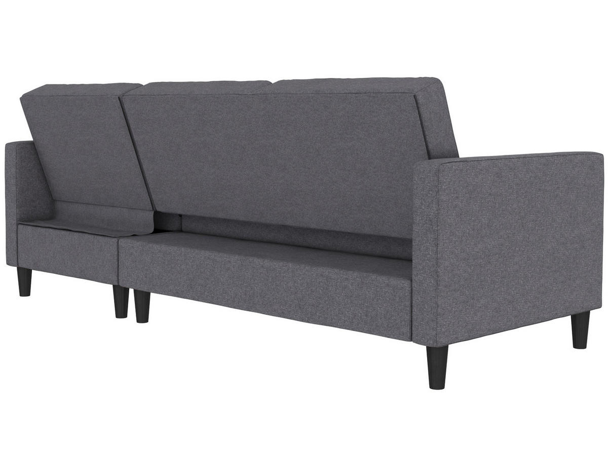 ECKSOFA PALERMO Grau Webstoff, Leinenoptik Schlaffunktion, Stauraum  - Schwarz/Grau, Basics, Kunststoff/Textil (213/154cm) - Livetastic