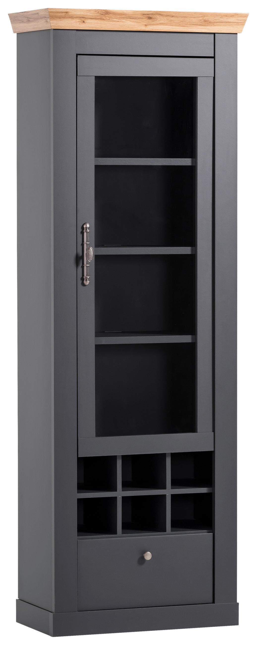 VITRINE in Anthrazit, Eiche Wotan  - Anthrazit/Silberfarben, Design, Holzwerkstoff/Metall (72/201/38cm) - MID.YOU