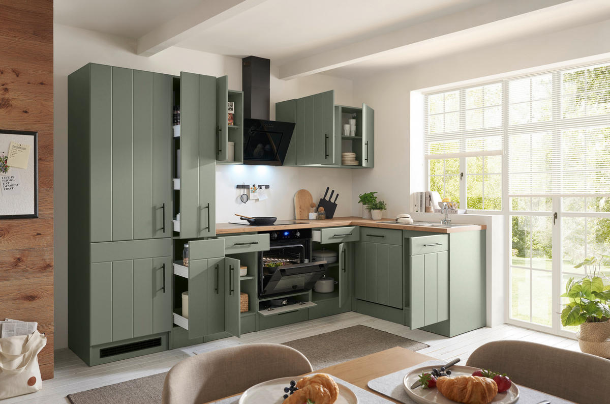 ECKKÜCHE 310/172 cm  in Wildeiche, Schilfgrün  - Schilfgrün/Wildeiche, Trend, Holzwerkstoff/Metall (310/172cm) - Respekta