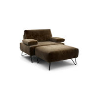 SESSELSET Samt Armteilverstellung    - Schwarz/Braun, Design, Textil/Metall (114-142/85/86-94cm) - SENSOO