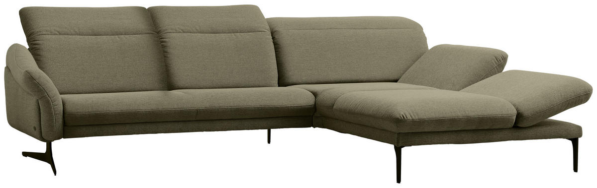 ECKSOFA in Webstoff Olivgrün  - Anthrazit/Olivgrün, Design, Textil/Metall (299/203cm) - Himolla