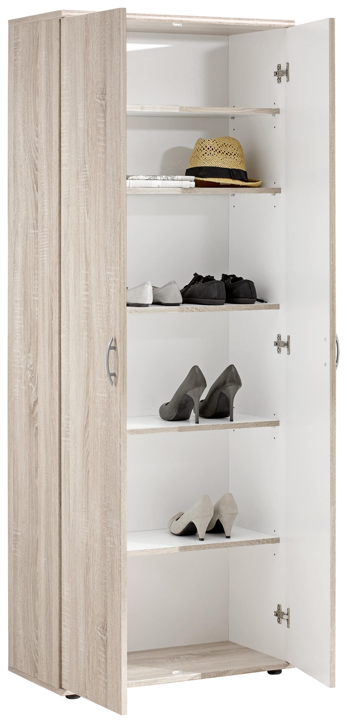 SCHUHSCHRANK Sonoma Eiche  - Silberfarben/Sonoma Eiche, Design, Holzwerkstoff/Kunststoff (70/176/35cm) - Carryhome