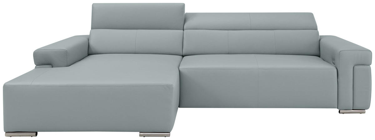 Ecksofa inkl. Funktion DUA Hellgrau Echtleder  - Chromfarben/Hellgrau, Design, Leder/Metall (170/293cm) - Novel