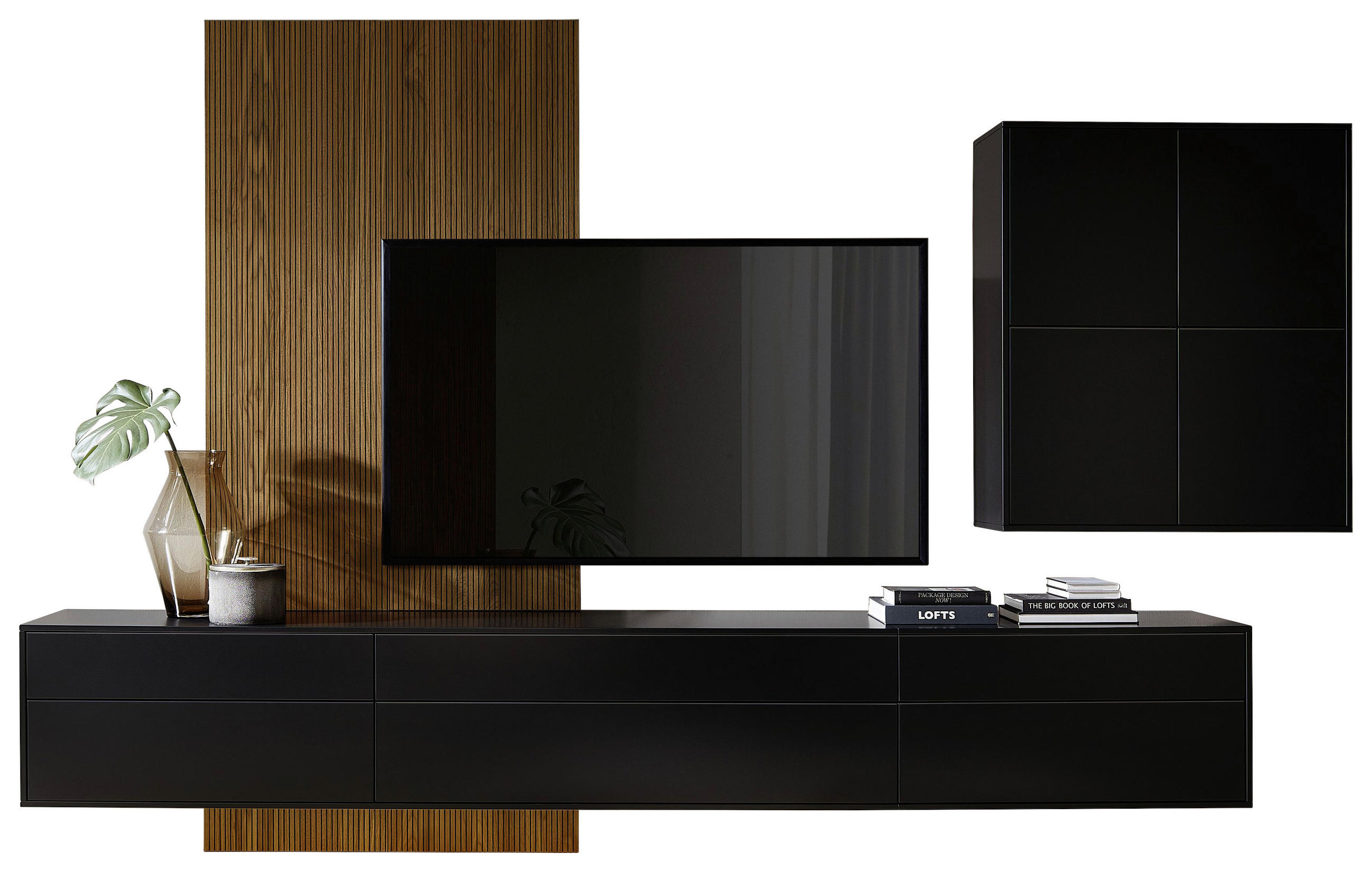 WOHNWAND  in Schwarz 348,2/234,9/49,5 cm  - Schwarz, Design, Holzwerkstoff (348,2/234,9/49,5cm) - Invivus