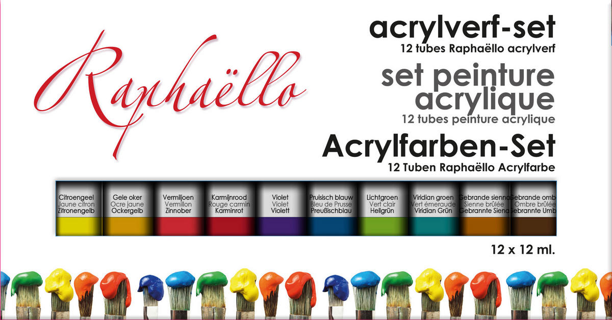 AKRILFESTÉK - sárga/sötétbarna, Basics (12x 12mlml)