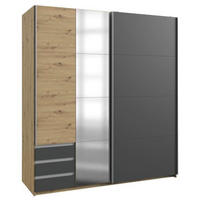 SCHWEBETÜRENSCHRANK 179/198/64 cm 2-türig Graphitfarben, Eichefarben  - Eichefarben/Alufarben, Basics, Holzwerkstoff/Metall (179/198/64cm) - Livetastic