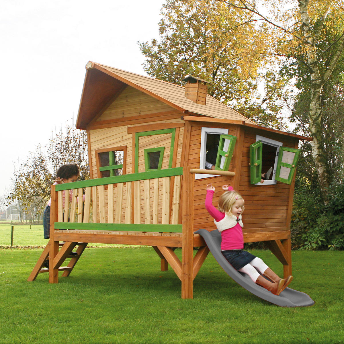 SPIELHAUS 123/12,8/152 cm  - Braun/Hellgrün, KONVENTIONELL, Holz/Kunststoff (123/12,8/152cm) - Ambia Garden
