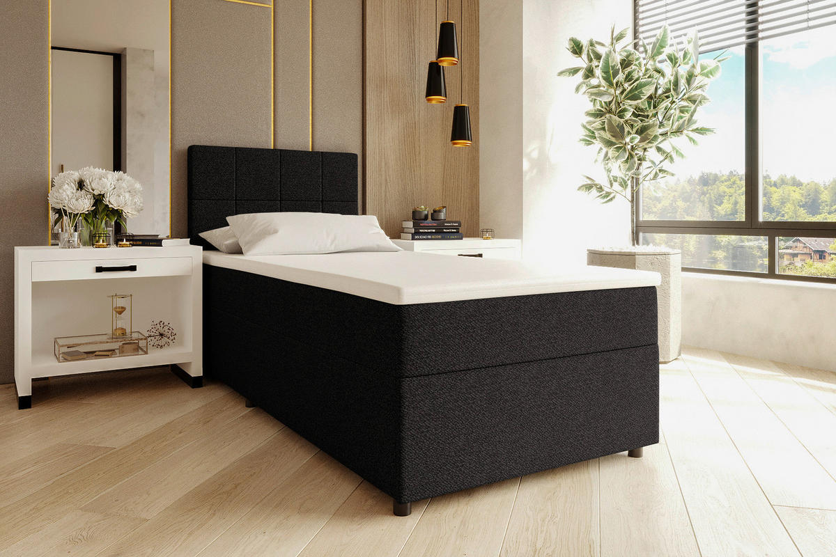 BOXBETT 90/200 cm,  in Schwarz, Matratze, Topper, Bettschublade, H3 = fest  - Schwarz, KONVENTIONELL, Kunststoff/Textil (90/200cm) - Boxxx