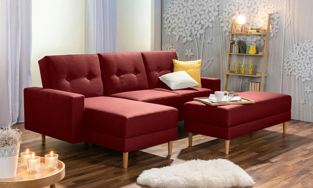 ECKSCHLAFSOFA in Flachgewebe Rot  - Rot/Erlefarben, Design, Holz/Textil (230/93/152cm) - Max Winzer