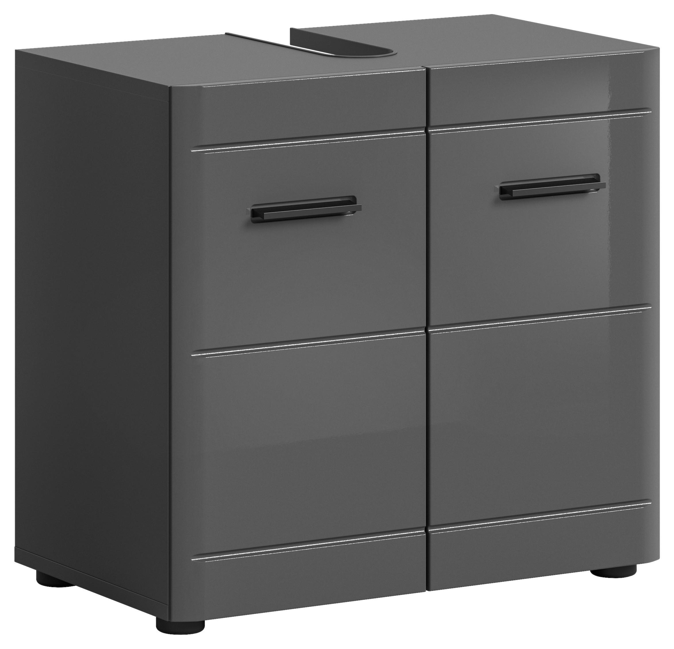 WASCHBECKENUNTERSCHRANK 60/56/34 cm  - Grau Hochglanz/Schwarz, Modern, Holzwerkstoff/Kunststoff (60/56/34cm) - MID.YOU