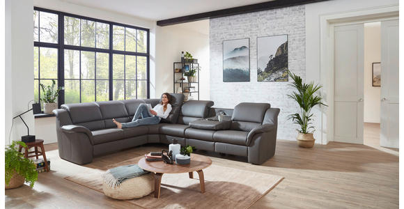 ECKSOFA in Echtleder Grau  260/324 cm  - Schwarz/Grau, KONVENTIONELL, Leder/Kunststoff (260/324cm) - Cantus