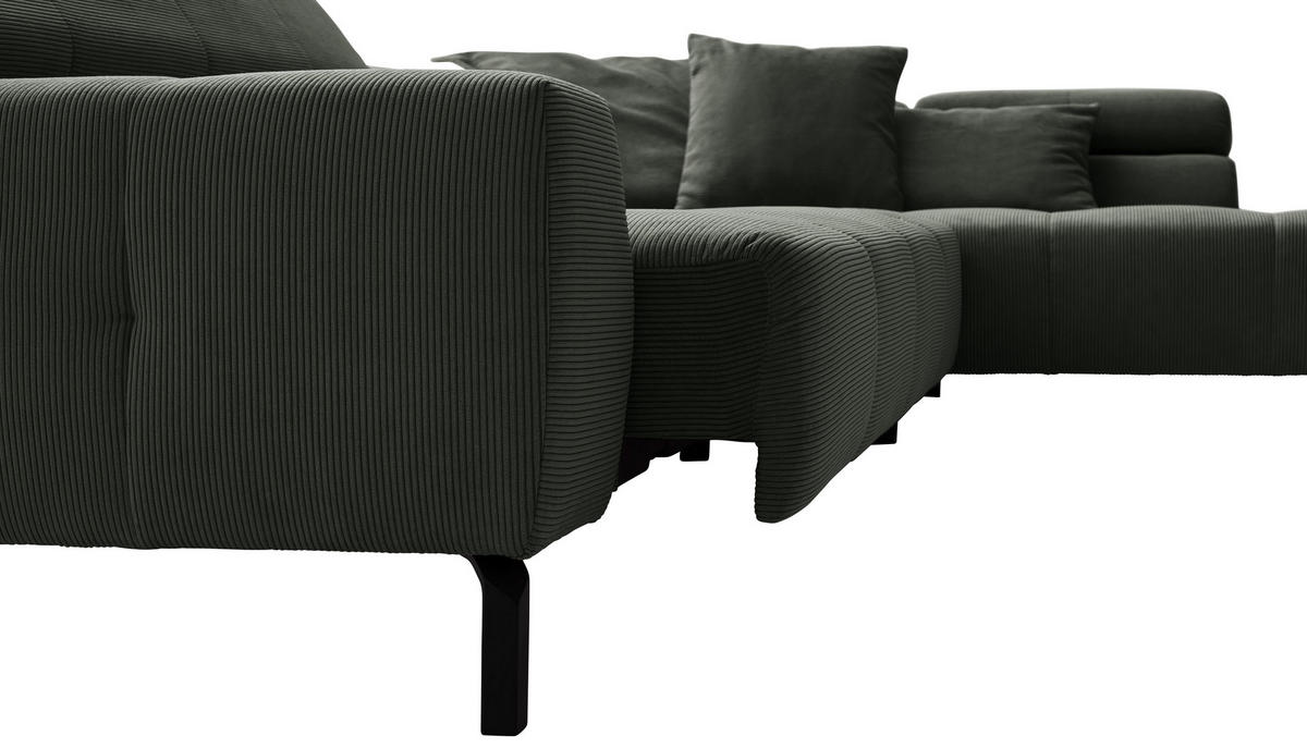 CANAPÉ D'ANGLE in Feincord Olivgrün  - Schwarz/Olivgrün, Konventionell, Textil/Metall (311/219cm) - Hom`in