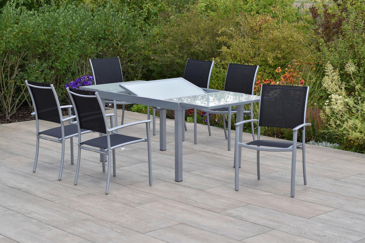 GARTENSET Aluminium  - Silberfarben/Schwarz, MODERN, Textil/Metall - Gardenson